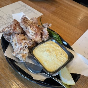AFURI Ramen+Dumpling - Beaverton - Karaage with an ok tartar sauce - light and crispy batter w/big morsels of succulent chicken + a shishito pepper. Good for sharing. - Ramen Near Me - Beaverton, Oregon