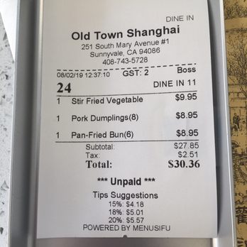 Old Town Shanghai - Bill - Shanghainese Near Me - Sunnyvale, California