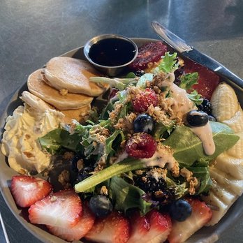 Toast - The Greens & Granola was huge and provided a great mix of fruit, vegetables and even mini pancakes. - Breakfast & Brunch Near Me - Temecula, California Toast - The Greens & Granola was huge and provided a great mix of fruit, vegetables and even mini pancakes. - Breakfast & Brunch Near Me - Temecula, California