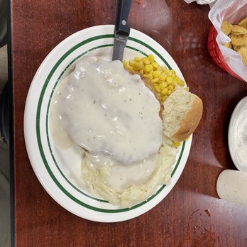 Dat Kitchen Too - Country fried steak with mashed potatoes and corn - Seafood Near Me - Waveland, Mississippi