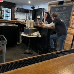 Beer list (behind the employees on their phones)