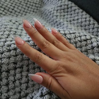 Classy Nails & Spa - Almond shape, gel pink base with silver French tips with Ni - Nail Salons Near Me - Pomona, California