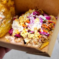 Bunnan - Griot-pork plantain/bananann peze sandwich. Tasty