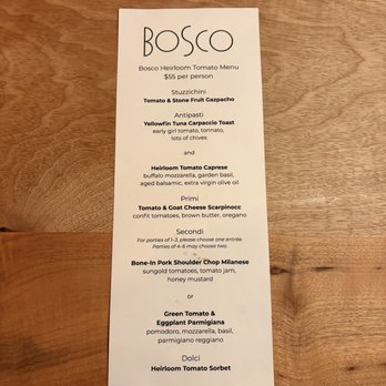 Bosco - $55 tomato tasting menu - Italian Near Me - San Francisco, California Bosco - $55 tomato tasting menu - Italian Near Me - San Francisco, California
