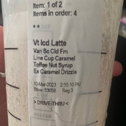 Venti iced toffee nut latte, with cold foam and extra caramel drizzle Venti iced toffee nut latte, with cold foam and extra caramel drizzle