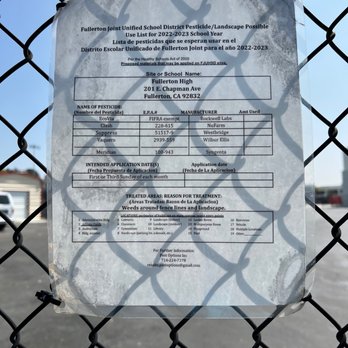 Fullerton Union High School - Pesticide Use List - Middle Schools & High Schools Near Me - Fullerton, California