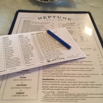 Neptune Oyster - menu - check off the oysters you want - Seafood Near Me - Boston, Massachusetts Neptune Oyster - menu - check off the oysters you want - Seafood Near Me - Boston, Massachusetts
