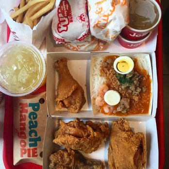 Jollibee - so delicious! 3 piece meal, palabok and chicken meal w. pineapple juice, chicken sandwichesx2, spamwich, fries and peach mango pie! - Fast Food Near Me - Woodside, New York Jollibee - so delicious! 3 piece meal, palabok and chicken meal w. pineapple juice, chicken sandwichesx2, spamwich, fries and peach mango pie! - Fast Food Near Me - Woodside, New York