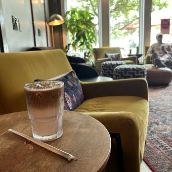 Cherry Coffee Shop - Iced "Very Cherry" latte- superb, with lots of comfy seating - Coffee & Tea Near Me - Fort Worth, Texas