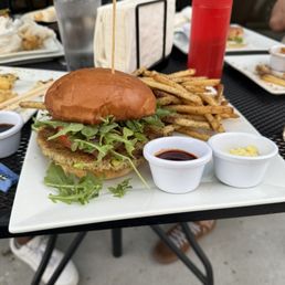 Yasai Burger and purple rain fries