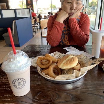 Wayback Burger - We shared the Bourbon Bacon Burger and Onion Rings (I also had the Banana Strawberry Milkshake) and it was tasty! - Burgers Near Me - Universal City, Texas Wayback Burger - We shared the Bourbon Bacon Burger and Onion Rings (I also had the Banana Strawberry Milkshake) and it was tasty! - Burgers Near Me - Universal City, Texas