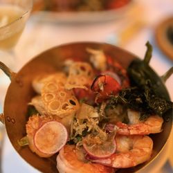 Poor Calvin's - Drunken noodle scallops and lobster tail with shrimp
