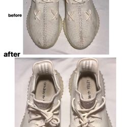 Kickz U Krave - Deep Clean on a pair of Cream Yeezys