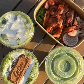 Mori’s - Uji rich matcha latte Crème brûlée matcha swirl Cloudy matcha Honey and spicy chicken thigh  Instagram: @hungrytamale - Coffee & Tea Near Me - Irvine, California