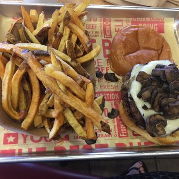 Cheeseburger Bobby's - The double mushroom Swiss burger BEFORE - Burgers Near Me - Hiram, Georgia