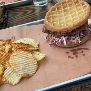 The Space - Eggo chicken sandwich and homemade chips - New American Near Me - Champaign, Illinois