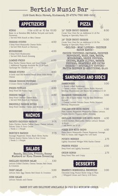 Menu photo 3 Bertie's Music Bar Richmond, IN
