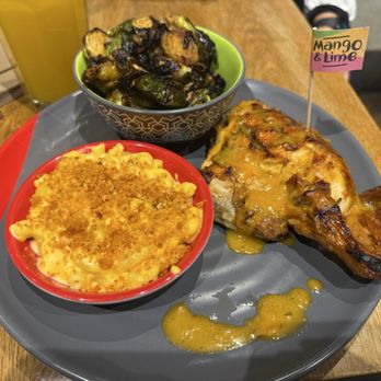 Dinah's Chicken - Mango lime 1/4 chicken with Mac n cheese and brussel sprouts - Chicken Shop Near Me - Glendale, California