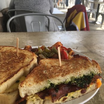 Cafe Topes - Pesto, egg, cheese, and bacon sandwich - Coffee & Tea Near Me - Carlsbad, California Cafe Topes - Pesto, egg, cheese, and bacon sandwich - Coffee & Tea Near Me - Carlsbad, California