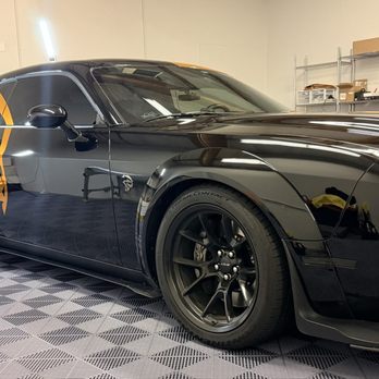 Vega Wraps - Dodge Challenger Hellcat black and chrome gold wrap with Hellcat logo, precision finish by Vega Wraps in Portland, Oregon. - Vehicle Wraps Near Me - Portland, Oregon