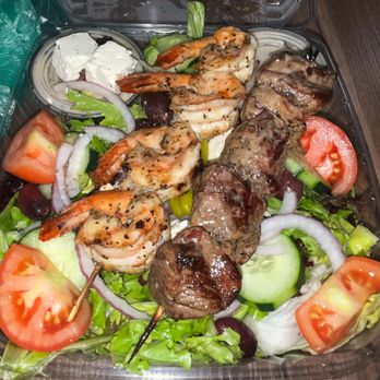 Samos Greek Island Grill - Neptune / Greek Salad with added meat skewer - Greek Near Me - Baltimore, Maryland Samos Greek Island Grill - Neptune / Greek Salad with added meat skewer - Greek Near Me - Baltimore, Maryland