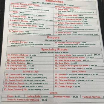 Wally's Cafe - Great menu with various wraps and plates. Tasty!! - Mediterranean Near Me - Rocklin, California