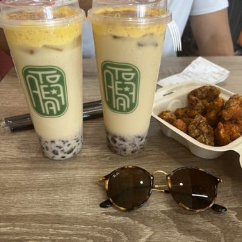 A Tea 7 - crème brûlée winter melon lotus milk tea with brown sugar crystal boba + kung fu chicken - Bubble Tea Near Me - Chula Vista, California
