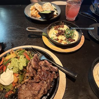 La Popular - Steak fajitas and  shrimp tacos with queso fundido. Came out fantastic - Mexican Near Me - Porter Ranch, California