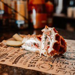 Clover and Mug - Kona Inn - A perfect combination of sweet and savory. One of our signature sandwich, smoked salmon croffle.