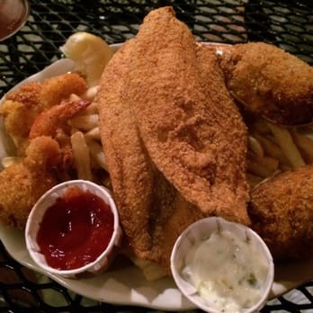 Pappadeaux Seafood Kitchen - Seafood Platter. L to R: mini crab cake, fried shrimp Perfectly fried tilapia, shrimp stuffed crab, crab stuffed shrimp, fries - Seafood Near Me - Phoenix, Arizona Pappadeaux Seafood Kitchen - Seafood Platter. L to R: mini crab cake, fried shrimp Perfectly fried tilapia, shrimp stuffed crab, crab stuffed shrimp, fries - Seafood Near Me - Phoenix, Arizona