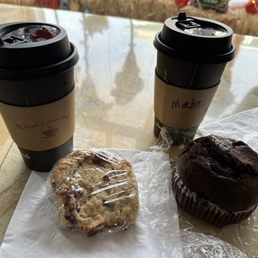 cranberry orange pecan scone, chocolate chocolate chip with cafe mocha and carmel macchiato
