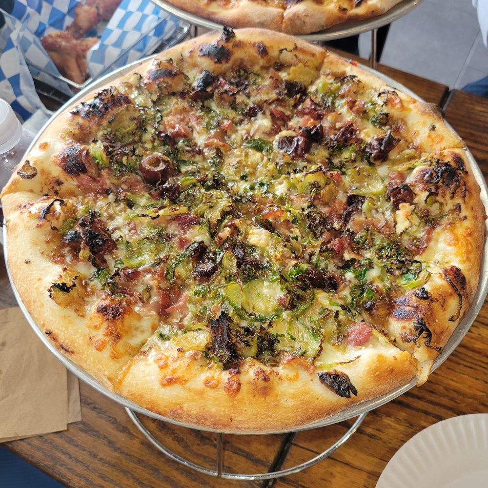 Brussels and Bacon pizza with fig