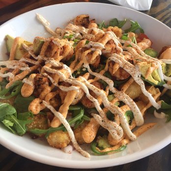 Bay Local Eatery - Tot-chos with blackened shrimp. SO GOOD. Cheese sauce on the side, not pictured. - New American Near Me - Virginia Beach, Virginia