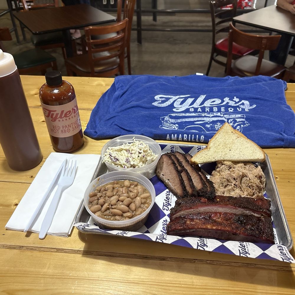 Tyler's Barbeque - 3 meat dinner plate. - Barbeque Near Me - Amarillo, Texas Tyler's Barbeque - 3 meat dinner plate. - Barbeque Near Me - Amarillo, Texas