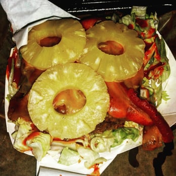 Grill 'Em All - Samoa Joe burger with bacon,  cheddar, grilled pineapple,  and bbq sauce! - Burgers Near Me - Long Beach, California