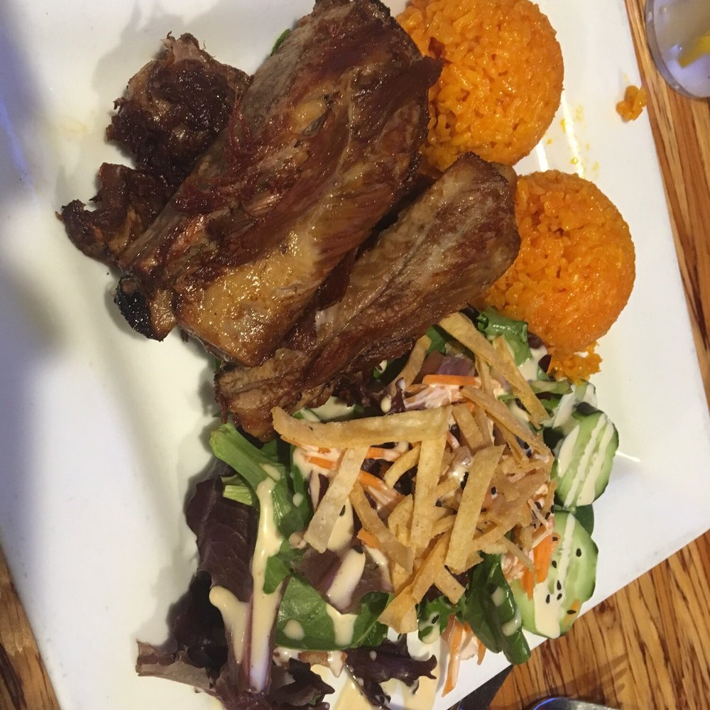 Guahan Grill - Chamorro style pork ribs with red rice and salad. - Barbeque Near Me - Oceanside, California