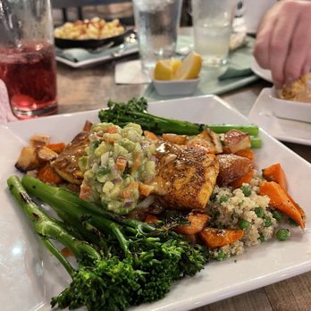 Ember & Greens - Blackened Salmon with Avocado Salsa - New American Near Me - Houston, Texas Ember & Greens - Blackened Salmon with Avocado Salsa - New American Near Me - Houston, Texas