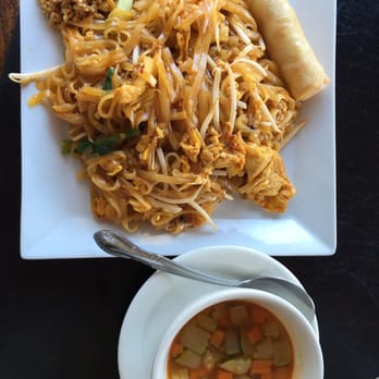 Iron Pan Thai Kitchen - Chicken Pad Thai and Veggie Tom yum lunch special. - Thai Near Me - Poway, California