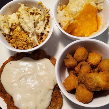The Red Onion - Chicken Fried Steak, Fried Okra, cheesy potatoes, and the AMAZING chicken poppy seed casserole! *left to right* - American Near Me - Equality, Illinois The Red Onion - Chicken Fried Steak, Fried Okra, cheesy potatoes, and the AMAZING chicken poppy seed casserole! *left to right* - American Near Me - Equality, Illinois
