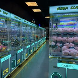 Rows of claw machines.