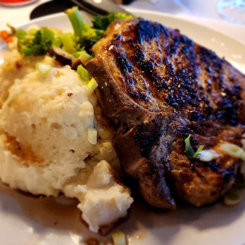 The Mill Cafe - Pork Chop w/ cheddar bacon mashed potato - Cafes Near Me - Dover-Foxcroft, Maine