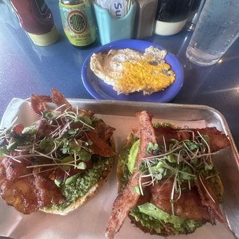 Kountry Kitchen - Avocado bacon bagel with microgreens - yum! Order an egg to add on top for extra protein. - American Near Me - Kapaa, Hawaii