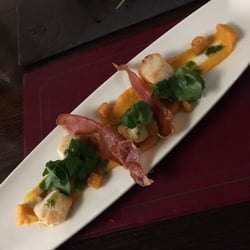 The Old Bell Inn - King scallops with butternut squash, watercress and parma ham