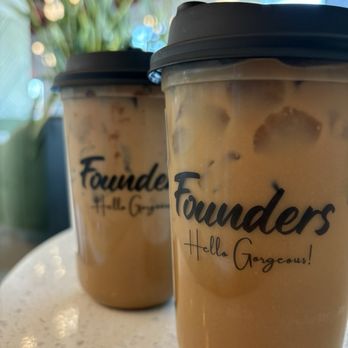 Founders Coffee - St Rose - Butterbrew (right), churro latte (left) - Coffee & Tea Near Me - Henderson, Nevada