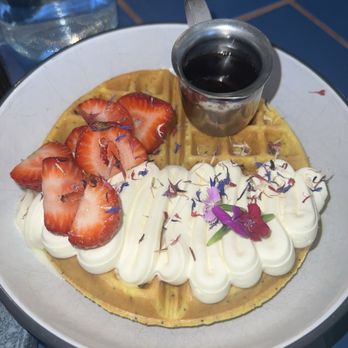 Two Hands - Lemon Poppyseed Waffle - it's pretty but thick & the lemon is strong. - Breakfast & Brunch Near Me - Nashville, Tennessee Two Hands - Lemon Poppyseed Waffle - it's pretty but thick & the lemon is strong. - Breakfast & Brunch Near Me - Nashville, Tennessee