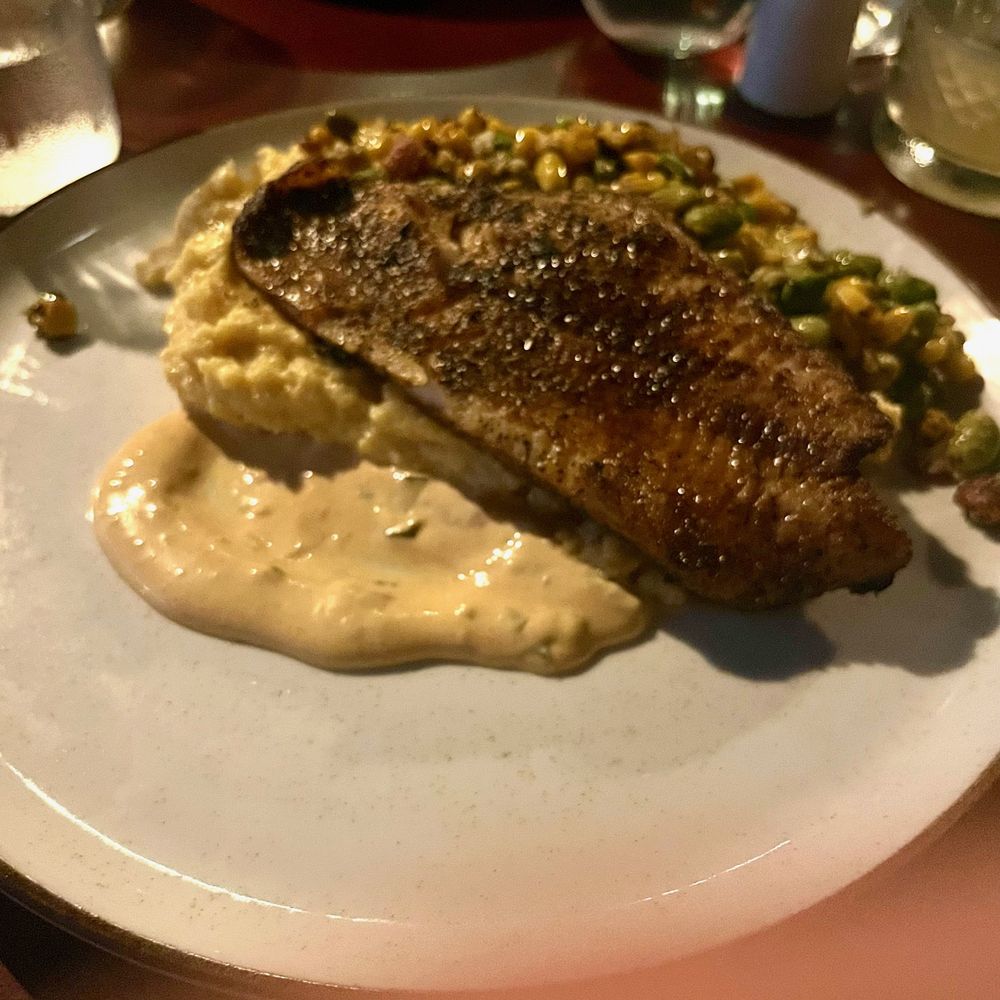 Syracuse Whiskey Coop - Catfish, polenta and succotash plate - American Near Me - Syracuse, New York Syracuse Whiskey Coop - Catfish, polenta and succotash plate - American Near Me - Syracuse, New York