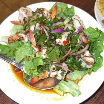 Sai Jai Thai Restaurant - Grilled Thai shrimp salad w/ medium heat DELICIOUS THE BEST!! - Thai Near Me - San Francisco, California Sai Jai Thai Restaurant - Grilled Thai shrimp salad w/ medium heat DELICIOUS THE BEST!! - Thai Near Me - San Francisco, California