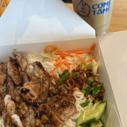 Vermicelli chicken bowl with Vietnamese iced coffee
