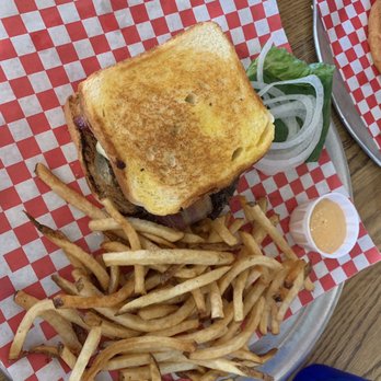 Stacked STL - Pepper jack bacon burger and handcut fries with a side of chipotle sauce - Burgers Near Me - Saint Louis, Missouri Stacked STL - Pepper jack bacon burger and handcut fries with a side of chipotle sauce - Burgers Near Me - Saint Louis, Missouri