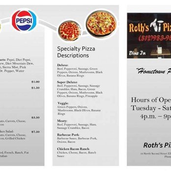 Roth's Pizzeria - Menu - Pizza Near Me - Elberfeld, Indiana Roth's Pizzeria - Menu - Pizza Near Me - Elberfeld, Indiana